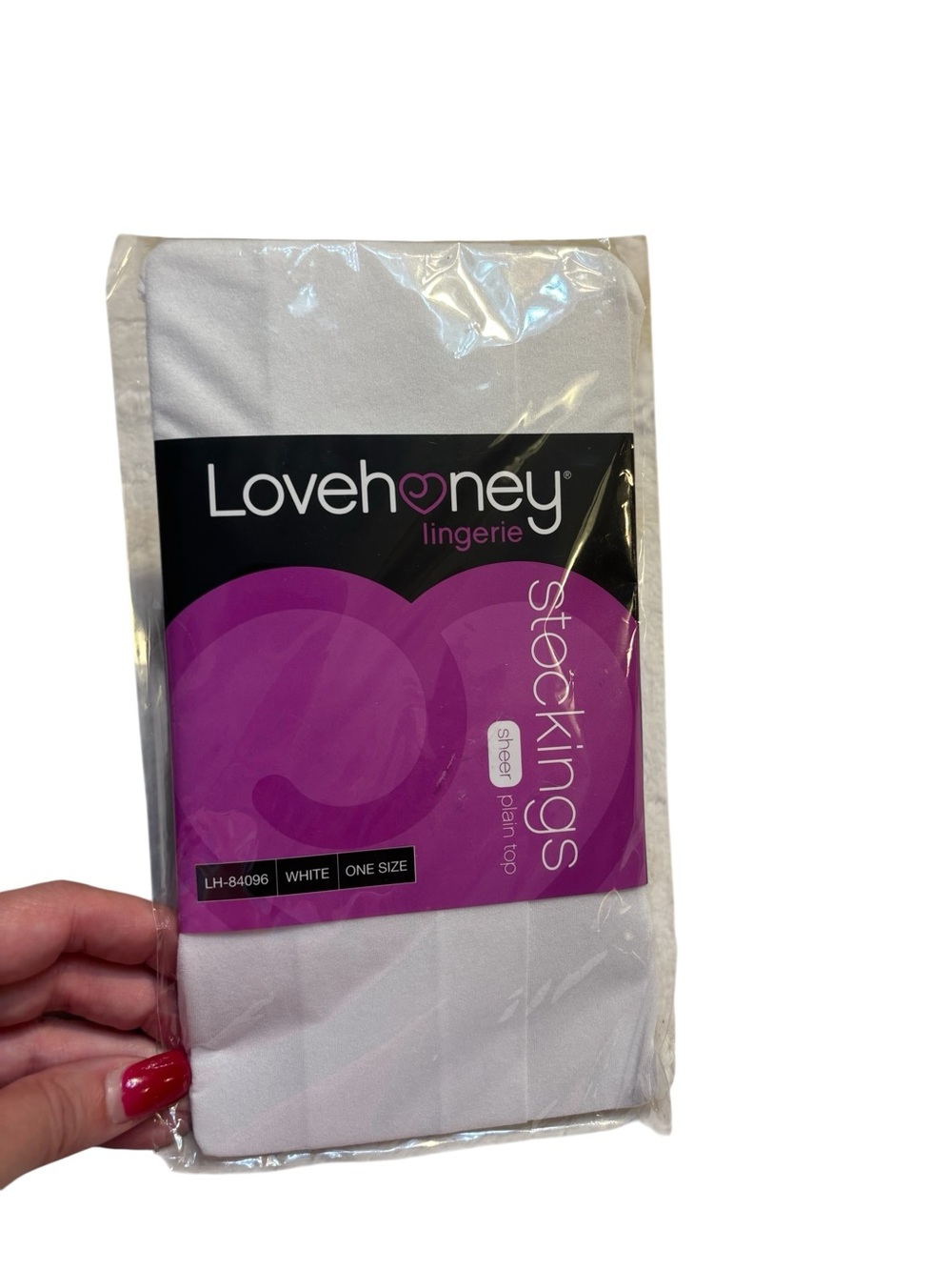NEW Lovehoney Stockings - One Size White Sheer Thigh-High Plain Top Nylon